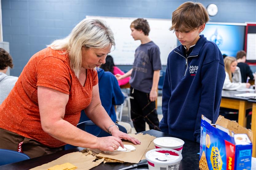 Students do a science experiment